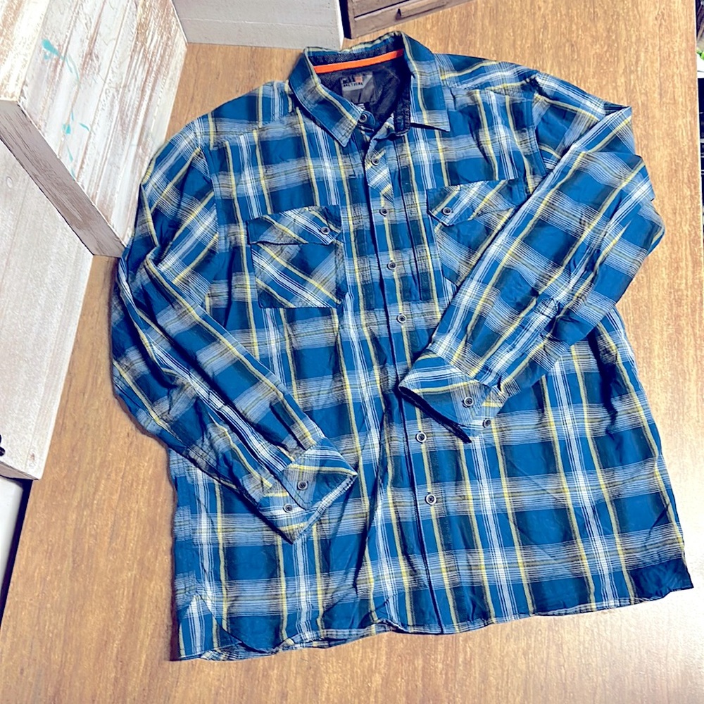 5.11 tactical 100% cotton button snap blue green plaid dual chest pocket shirt